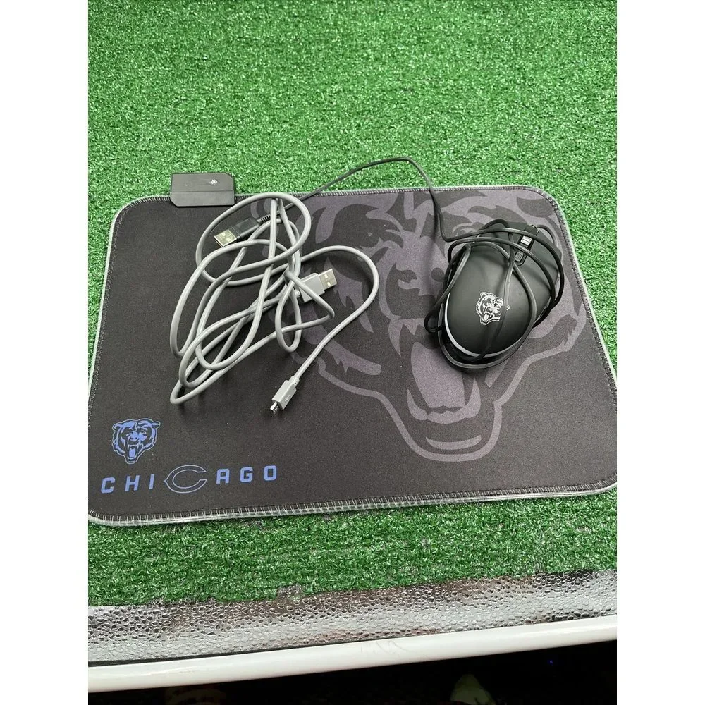 NFL Chicago Bears 3D Optical Mouse & Soft Cloth RGB Mouse Pad‎ Lighted Tested